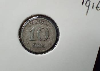 Stare monety 10 ore 1916 Szwecja srebro