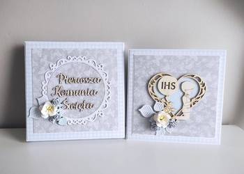 Kartka wraz z pudeleczkiem ręcznie robiona Komunia Święta