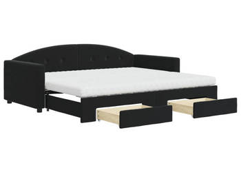 Sofa rozsuwana z szufladami czarna aksamit 90x200 cm WM-3197377