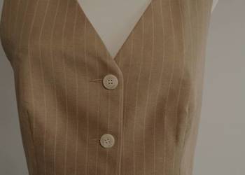 Kamizelka Garniturowa Biznesowa Wizytowa Biuro Office Camelowa w Prążki XL