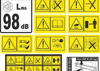 Zestaw naklejek BHP pasuje na Stiga traktorek kosiarka