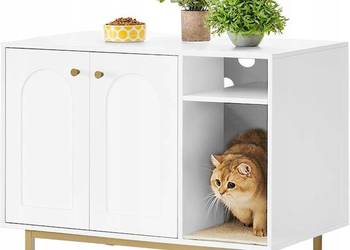 Szafka dla kota ukryta kuweta z drapakiem biała/ złota