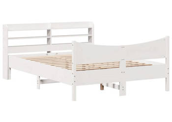 Rama łóżka z wezgłowiem biała lite drewno sosnowe 140x200 cm WM-3307045
