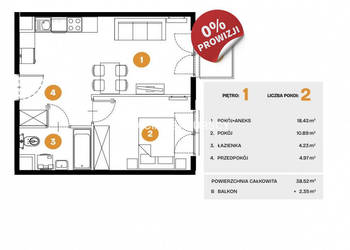 Oferta sprzedaży mieszkania Kraków Na Błonie 38.52m2 2-pokojowe