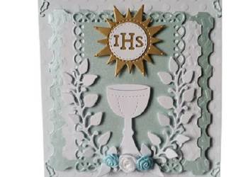 ZAPROSZENIA KOMUNIA CHŁOPIEC KIELICH SŁONECZKO ŁUK – B6 – MORSKI – BIEL