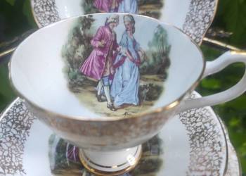 CROWN BANK*BONE CHINA*ENGLAND*Trio kolekcjonerskie ze scenkami