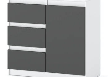 Komoda Wąska Agnes Z 3 Szufladami Młodzieżowa Salon 80cm Biała Szara Mat
