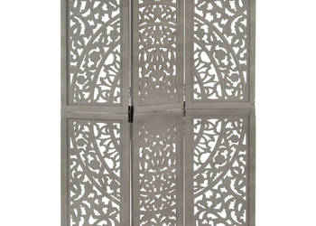 Parawan 3-panelowy rzeźbiony szary 120x165 cm drewno mango WM-285337