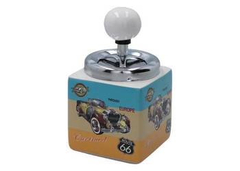 Popielniczka Ceramiczna Kwadratowa oldtimer „Car travel'' turkus/beżowy