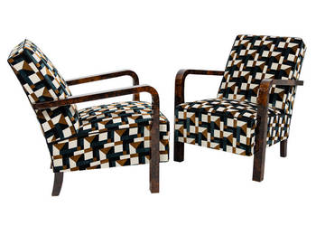 Para foteli Art Deco / Modernizm Designe Polska Orzech Nowa Tapicerka