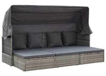 Leżanka ogrodowa z daszkiem, szara, rattan PE（SKU:46158）