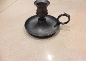 Stary Kaganek Cynowy Świecznik Sygnowany