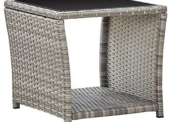 Stolik kawowy szary 45x45x40 cm rattan PE i szkło WM-46068