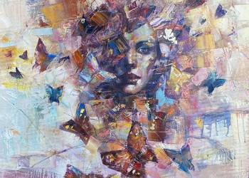 Pitsko Giennadij Dziewczyna w motylach 80x70 obraz olejny 2025 rok