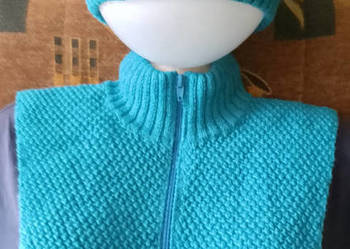 czapka i golf rozpinany - komplet na chłodne dni (turkusowy