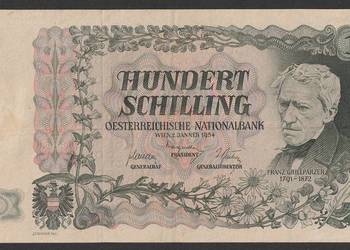 AUSTRIA 100 SCHILLING 1954 - Franz Grillparzer