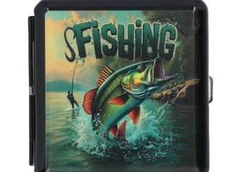 Metalowa Papierośnica z Nadrukiem Ryby i Dużego napisu FISHING na Prezent
