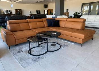 Narożnik Siella 280x240 w naturalnej skórze z funkcją spania + pojemnik