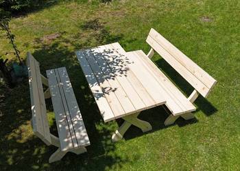 Meble ogrodowe drewniane dla 6-8 osób | Zestaw stół 180 cm + 2x ławka