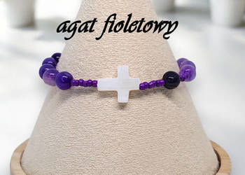 Bransoletka różaniec, dziesiątka różańca z agatu, AGAT FIOLETOWY #1010