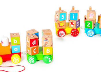 Drewniany pociąg duże klocki edukacyjne alfabet ECOTOYS