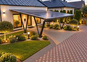 CARPORT SZCZELNY DACH FOTOWOLTAIKA SZYNA MONYAŻOWA PROFIL PV