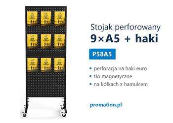 Mobilny stojak perforowany 9xA5 3x3 z topperem i personalizacją