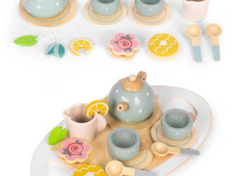 Drewniany zestaw do herbaty dzbanek filiżanki 14 elementów ECOTOYS