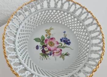 Porcelanowa ażurowa paterka w kwiaty, misa,  koszyczek
