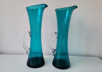 Stary, niebieski dzbanek, wazon 2 sztuki huta Krosno Wszewłod Sarnecki, PRL