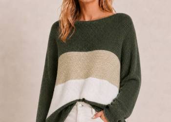 Sweter damski oversize w paski uni złota nitka biust 125 cm