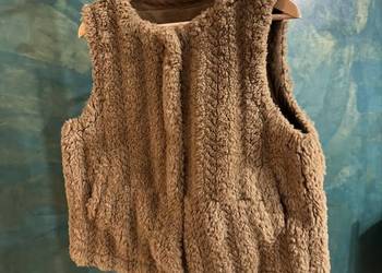 Kamizelka damska S brązowa z kieszeniami futerko miś bawełna