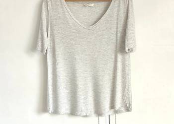 Szary melanżowy t-shirt koszulka dekolt v-neck H&M M