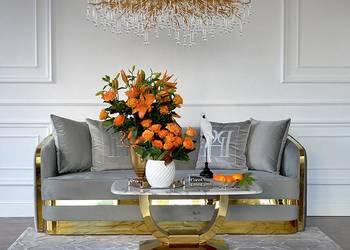 Nowoczesna sofa szara 3 osobowa złota kanapa glamour OUTLET