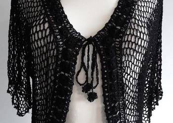 Bluzka Szydełkowa Ażurowa Czarna Wiskoza Blezer Narzutka Nowa L/XL