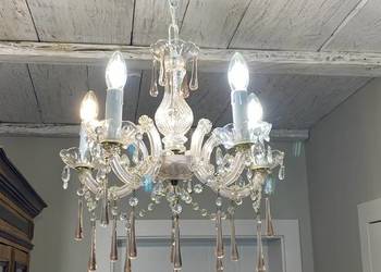 Francuski Żyrandol vintage nr. 8 Lampa 5-ram róż kryształki