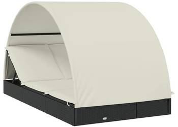 vidaXL 2-os. leżak z półokrągłym daszkiem, czarny（SKU:319654）