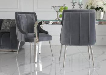 Krzesło DIANA Glamour Szare Welurowe – Ekskluzywne Srebrne Nogi do Jadalni