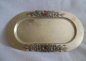 Taca owalna, metalowa zdobiona