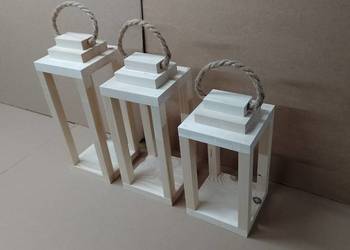 Lampion drewniany 3szt zestaw komplet świecznik latarnia loft drewno
