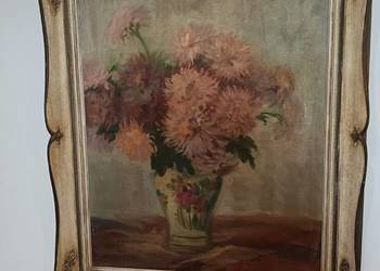 Stary obraz olejny na płótnie w pięknej starej ramie