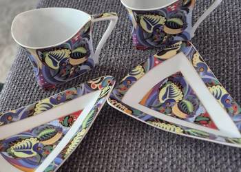 Filiżanki duoZestaw 2 trójkątnych filiżanek ze spodkami | Chińska porcelana