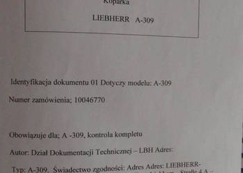 dtr instrukcja obslugi koparka liebherr A 309 i inne