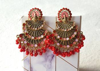 Orientalne kolczyki ptaki pawie czerwone perełki kolorowe boho etno paw