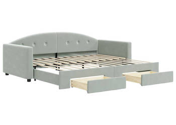 Sofa rozsuwana z szufladami jasnoszara aksamit 90x200 cm WM-3197349