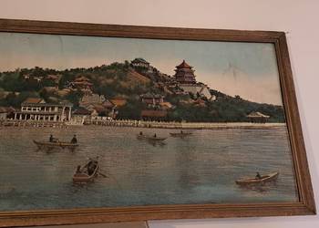 Chiński  stary obraz na jedwabiu/materiale duży 75x45