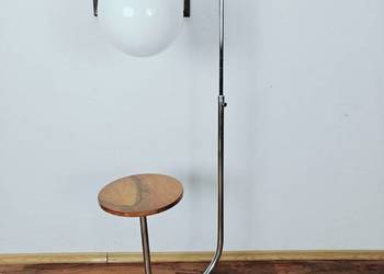 Lampa stojąca, podłogowa Chrom Orzech Klosz Kula styl Art Deco Bauhaus