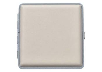 Metalowa Papierośnica Pokryta Gładką Ekoskórą Jednolity Kolor Kremowy Ecru