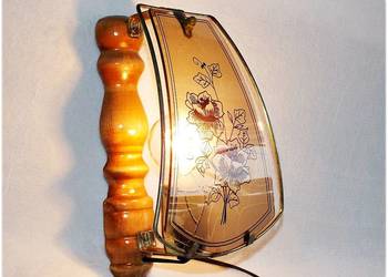 Stara Lampa ścienna Kinkiet drewniany z witrażem z lat 70-80-tych PRL