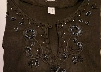 TUNIKA koszula styl indyjski  len 100 % czarna  haft i koraliki  jak nowa